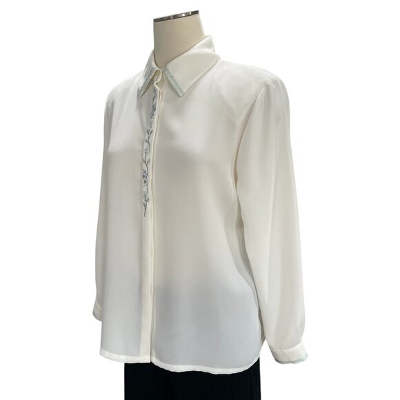 Koret Petites White Polyester Blouse 12 Embellished Collar & Cuffs Elegant Retro - Picture 7 of 13